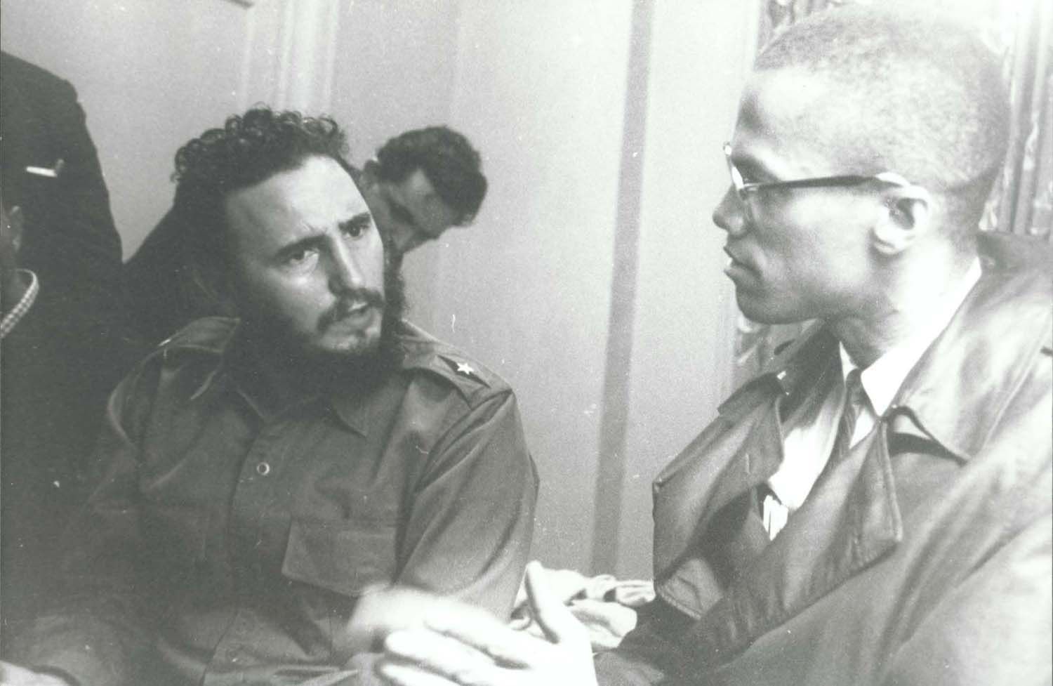 Left to right: Fidel Castro with Malcolm X